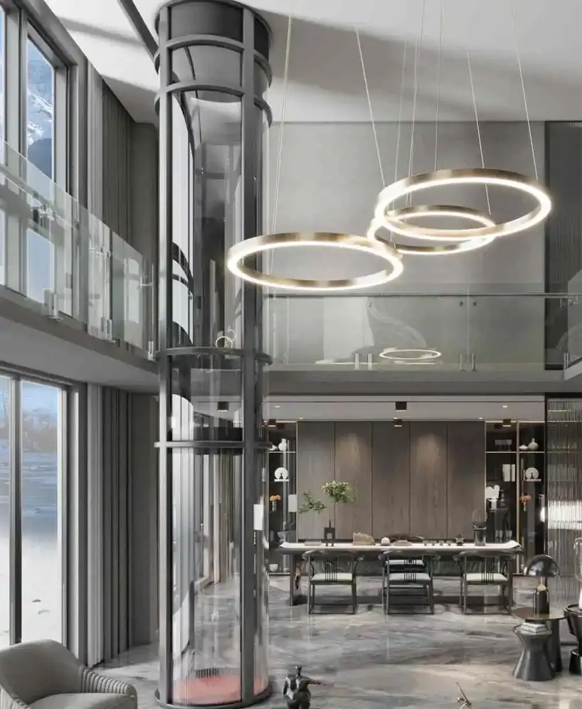 Glass panoramic elevator cabin