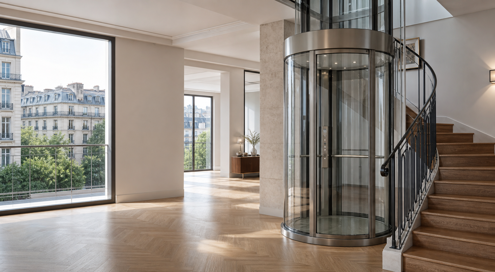 Premium glass home lift in a European residence